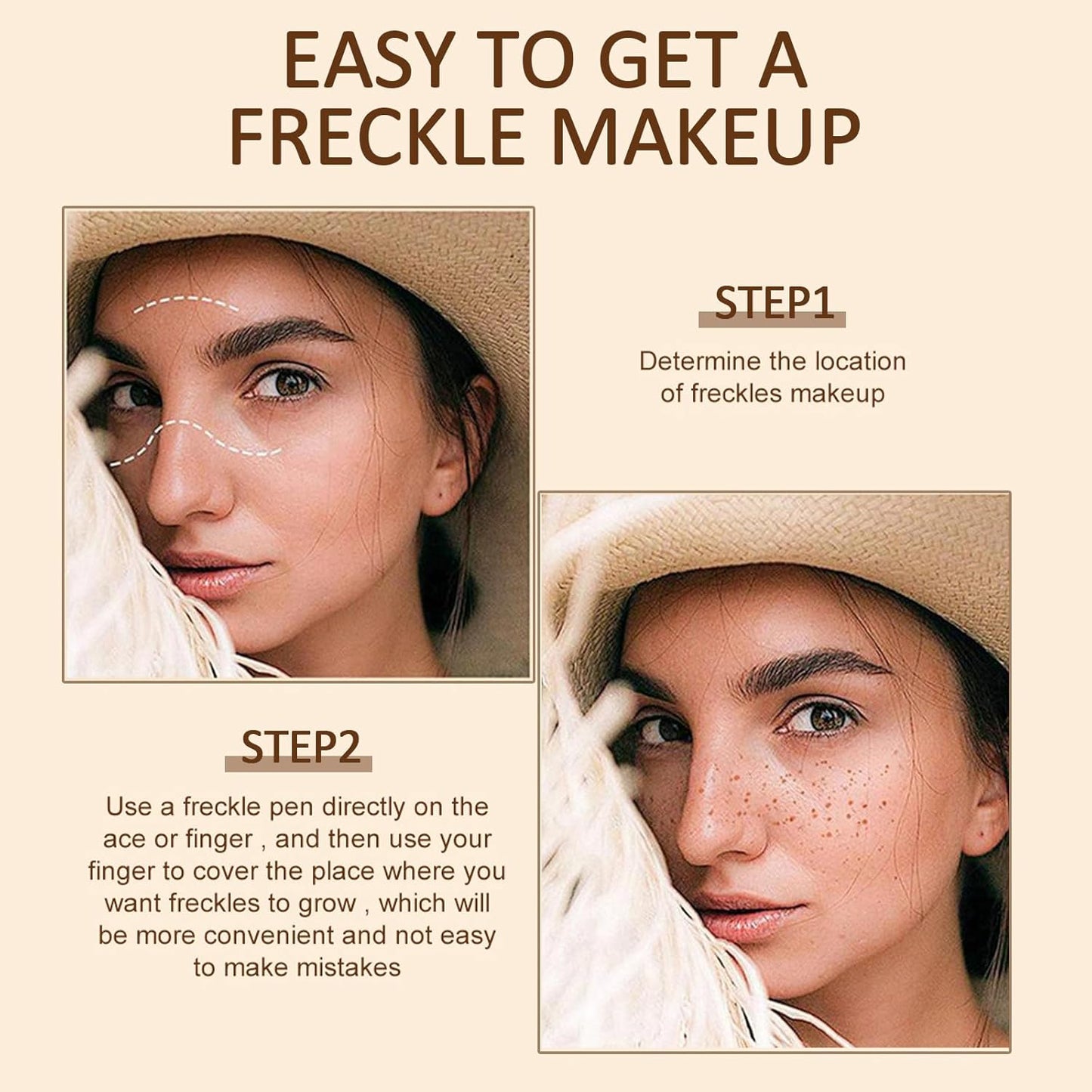 Erinde 2PCS Freckle Pen, Natural Lifelike Freckle Makeup Pen Magic Freckle Color, Waterproof Longlasting Soft Dot Sopt Pen for Natural Effortless Sunkissed Makeup, Dark Brown