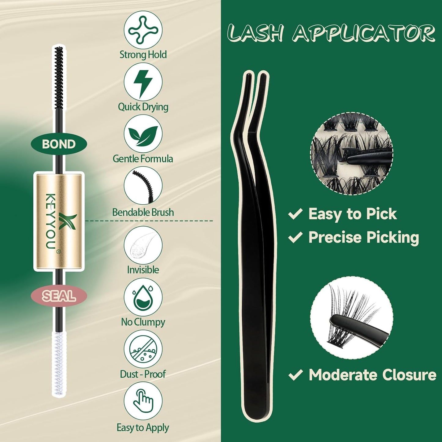 DIY Lash Extension Kit 280pcs Individual Lashes D Curl Eyelash Extension Kit KEYYOU 50D 9-18Mix Natural Lash Clusters with Lash Bond and Seal and Lash Applicator for DIY at Home(KIT-50D-0.07D-9-18Mix)