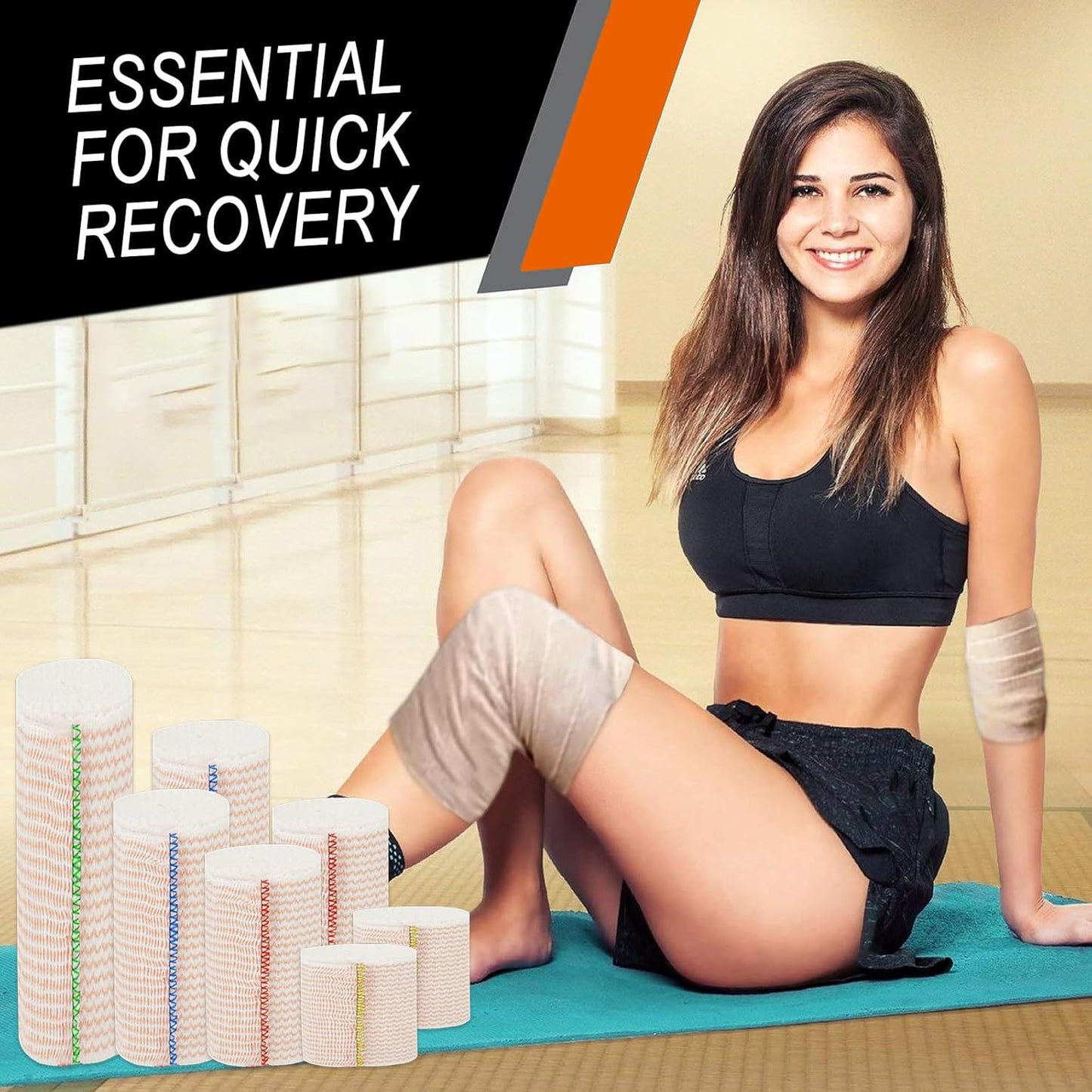 Premium Elastic Bandage Wrap 6 inch 4 Pack Reusable Versatile Self-Closing Compression Bandage Wraps for Ankles, Wrists Knee, Tummy and Body Cotton Lymphedema Wraps for Legs Latex-Free