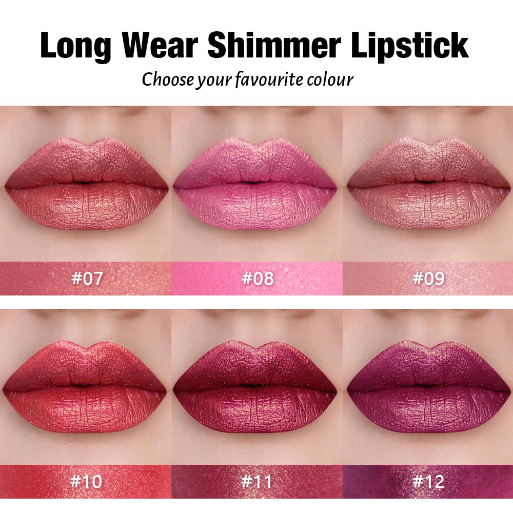 Nude Metallic Lipstick Lip Gloss for Women,Lightweight Shimmer Frosted Long Lasting Lipstick,Glitter Lip Stain Waterproof Smudge Proof 24 Hour Full Coverage Lip Makeup,Vegan