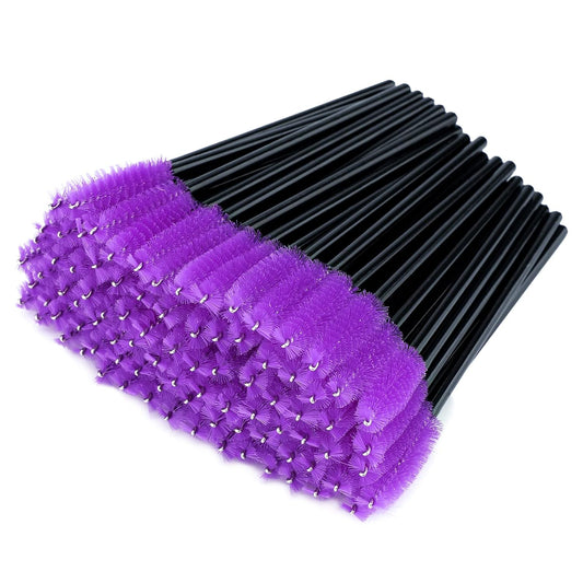 G2PLUS 100PCS Disposable Eyelash Brushes, Adjustable Mascara Wands Makeup Applicator, Lash Spoolies Brushes for Eyelash Extensions and Eyebrows (Purple)