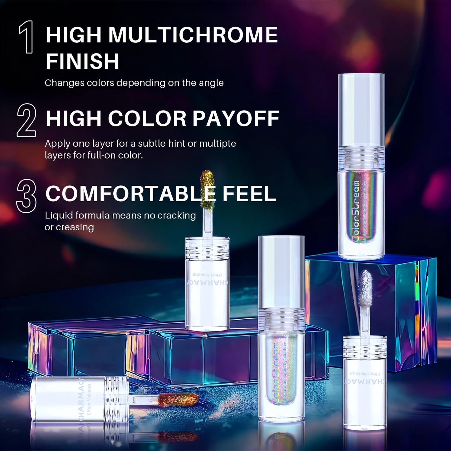 CHARMACY Liquid Duochrome Eyeshadow, Multi-Dimensional Eye Looks, Long Lasting Glitter Eye Shadow Sets Metallic Pigments, Quick Drying, Sparkling Shiny Eye Makeup for Beginners, 1.6g (#15)