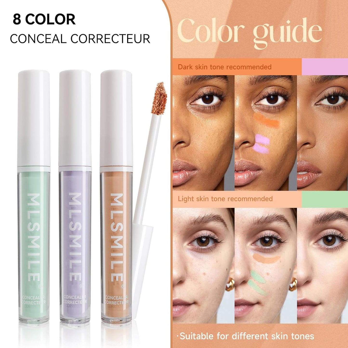 Color Liquid Conceal Contour Foundation, Waterproof 8 Colors Cream Lightweight Liquid Concealer Contour Makeup for Concealing Blemishes, Brighten Dark Circles, Improves Uneven Skin Tone, 06