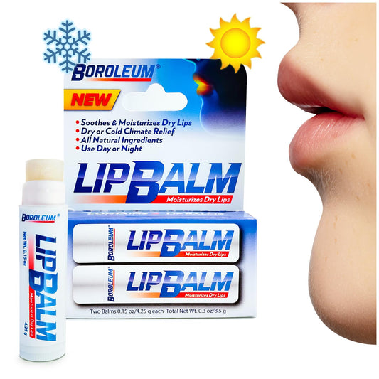 Natural Lip Balm by Boroleum | Best Chapped Lip Moisturizer for Dry Cracked Lips | All Natural Ingredients for Men Women and Kids | 4.25 gr. Tubes, 2 Lip Balms Per Pack