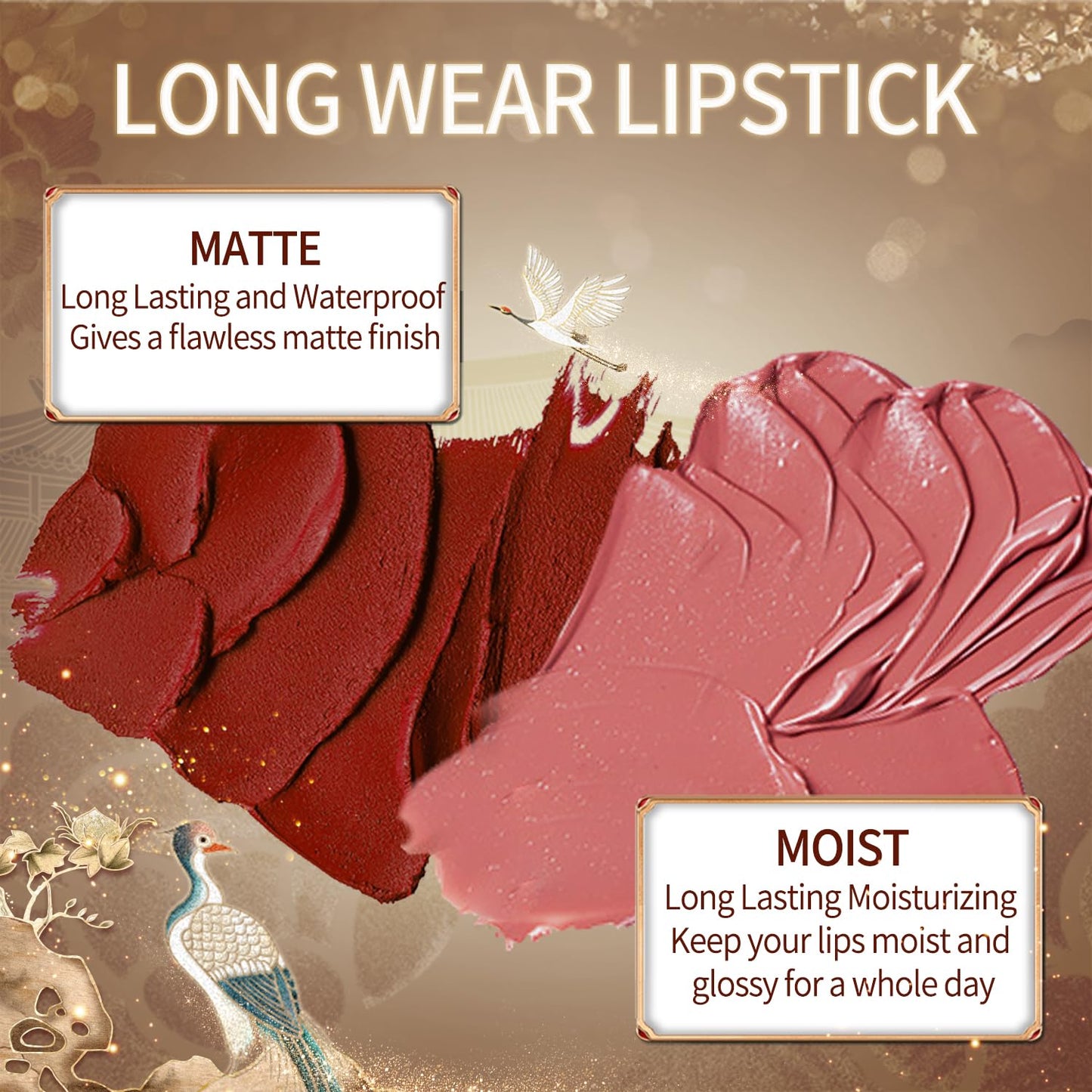 Catkin Moist Lipstick Hydrating High Impact Color Infused with Vitamin E and Avocado Oil Smooth Soft Texture Long Lasting Glow + Matte Finish 2pcs Set 02