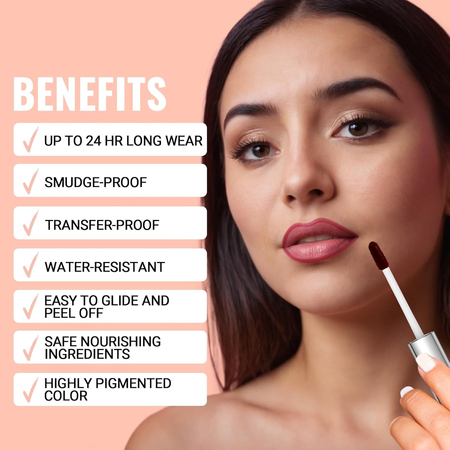 iMethod Lip Stain - Lip Liner Stain, Peel Off Lip Stain with Tweezer, Natural Long Lasting, Waterproof, Easy to Use, Stay On All Day, Rose