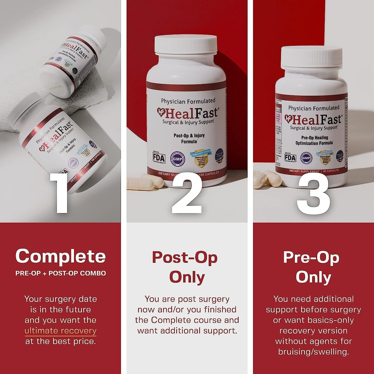 Complete Surgery & Injury Recovery Supplement: for Wound, Scar Treatment & Bruising w/Vitamins, Bromelain, Quercetin & Probiotics (Pre+Post Op)
