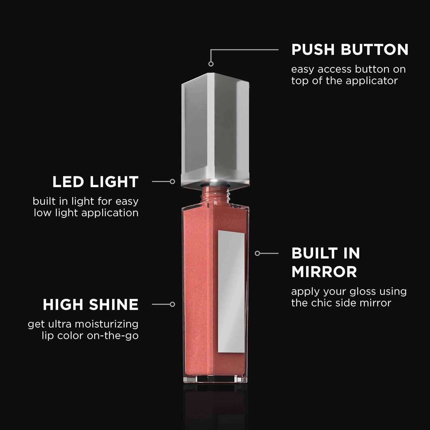 Pure Cosmetics Pure Illumination Lip Gloss - LED-lit Applicator w/Side Mirror - Non-Sticky, Moisturizing & Hydrating Lip Glosses - Soothes & Heals Dried Chapped Lips (Girl Crush)
