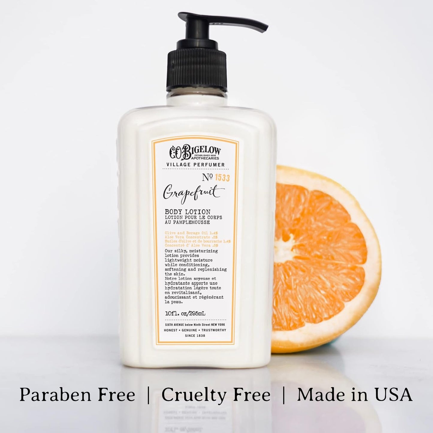 C.O. Bigelow Grapefruit Body Lotion, Village Perfumer Moisturizing Body Lotion with Aloe Vera, Borage Oil & Olive Oil, 10 Fl Oz