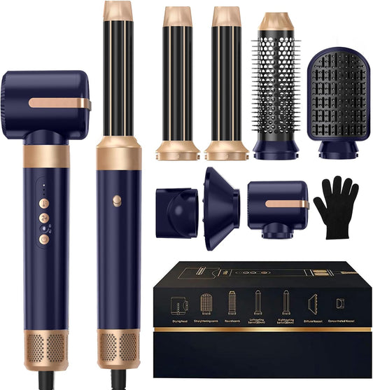 7 in ONE Hair Dryer Brush, Powerful Blow Dryer Brush with Auto- Wrap Curler, Detachable Fast Drying, Volumizing, Curling, Straightening, Ionic Hair Dryer with Diffuser, Hair Styling Tools 100-120V