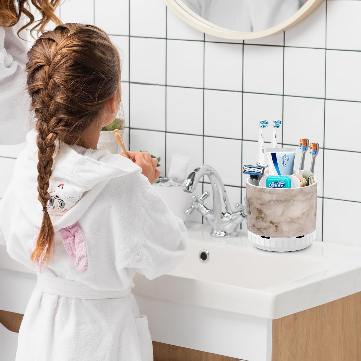 Marble Toothbrush Holders - 360° Rotating Detachable 6 Slots Kids Electric Toothbrush and Toothpaste Holde for Bathroom Accessories Organization Countertop Vanity Sink Storage