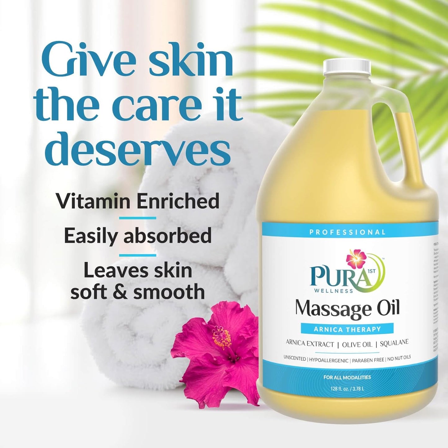 Wellness Professional 128oz Arnica Massage Oil, Arnica Oil for Bruising, Unscented, Deep Tissue Massage, for Therapy, Hypoallergenic, for Physical Therapy, Natural, Skin Moisturizing