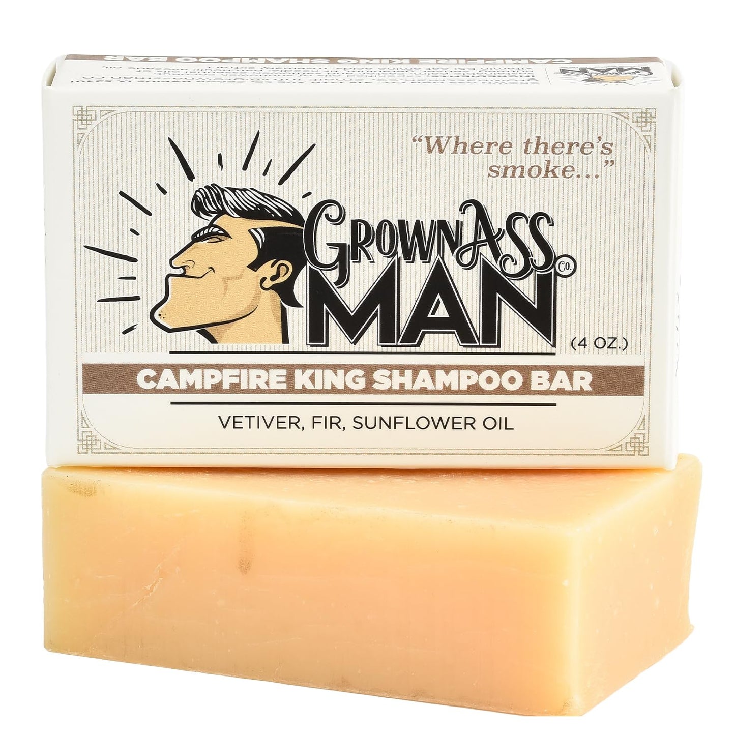 Solid Shampoo Bar Rich Lather 3 in 1: Hair, Beard & Body Wash - Plastic Free & Eco-Friendly, Natural & Organic Clean for All Hair Types, 4oz Bar (Campfire King, 6-Pack)