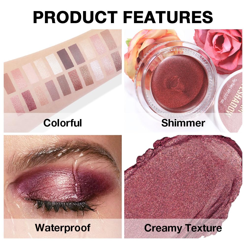 Cream Glitter Orchid Shimmer Metallic Eyeshadow Palette Makeup, Natural Single Mini Instant Holographic Eyeshadow For Women, Sombras Crema Para Ojos, Talc, Paraben & Cruelty Free, 26