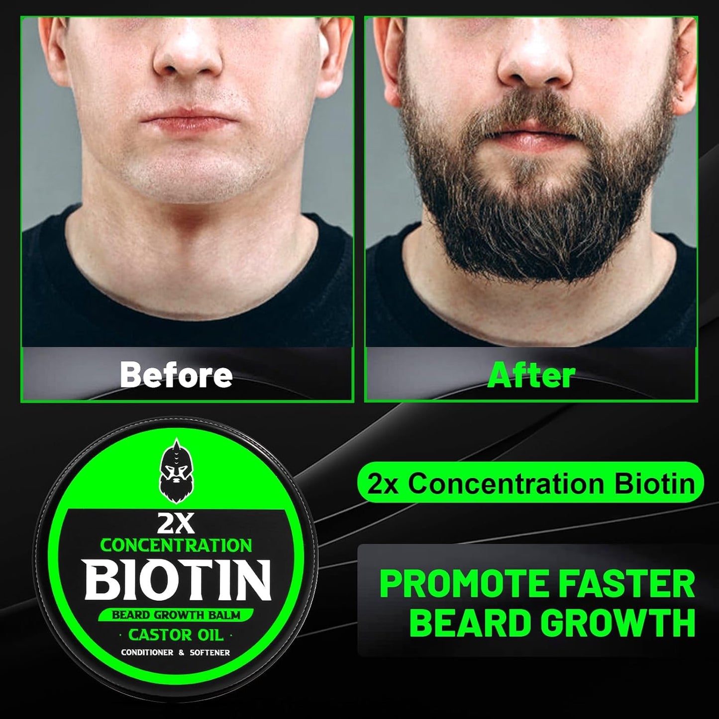 Beard Balm, 2X Thickening Biotin, with Castor Oil and Argan & Jojoba Oils, Promotes Beard Growth, Styles, Strengthens & Softens Beards & Mustaches, 2 Ounce, Vanilla, Cedar, Orange