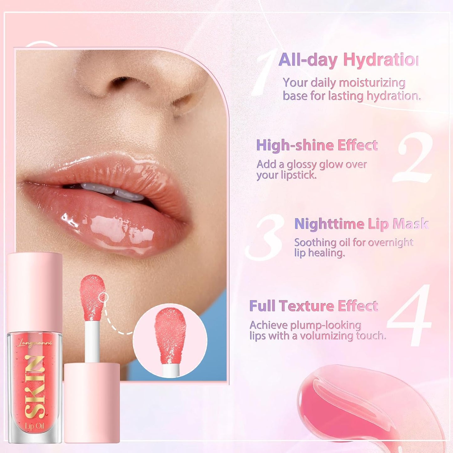 LANGMANNI Moisturizing Lip Oil,No-Sticky Lip Gloss Lip Balm Lip Care,Fruit Flavoured Lip Oil For Dry Lip's Moisturizing Hydrating And Nourishing ((Chocolate))