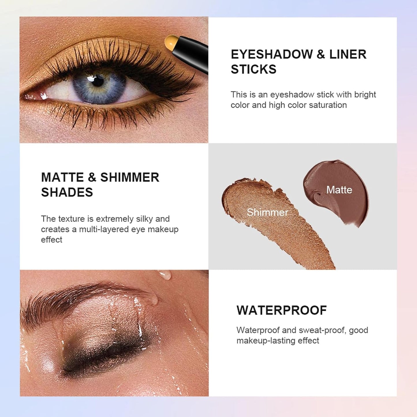 Eyeshadow Stick, Shimmer and Matte Cream Eye Shadow Brightener Sticks Eyeliner Pencil Crayon, Waterproof Long Lasting Eye Highlighter Stick Makeup,0.056 Oz(#8-Fancy)