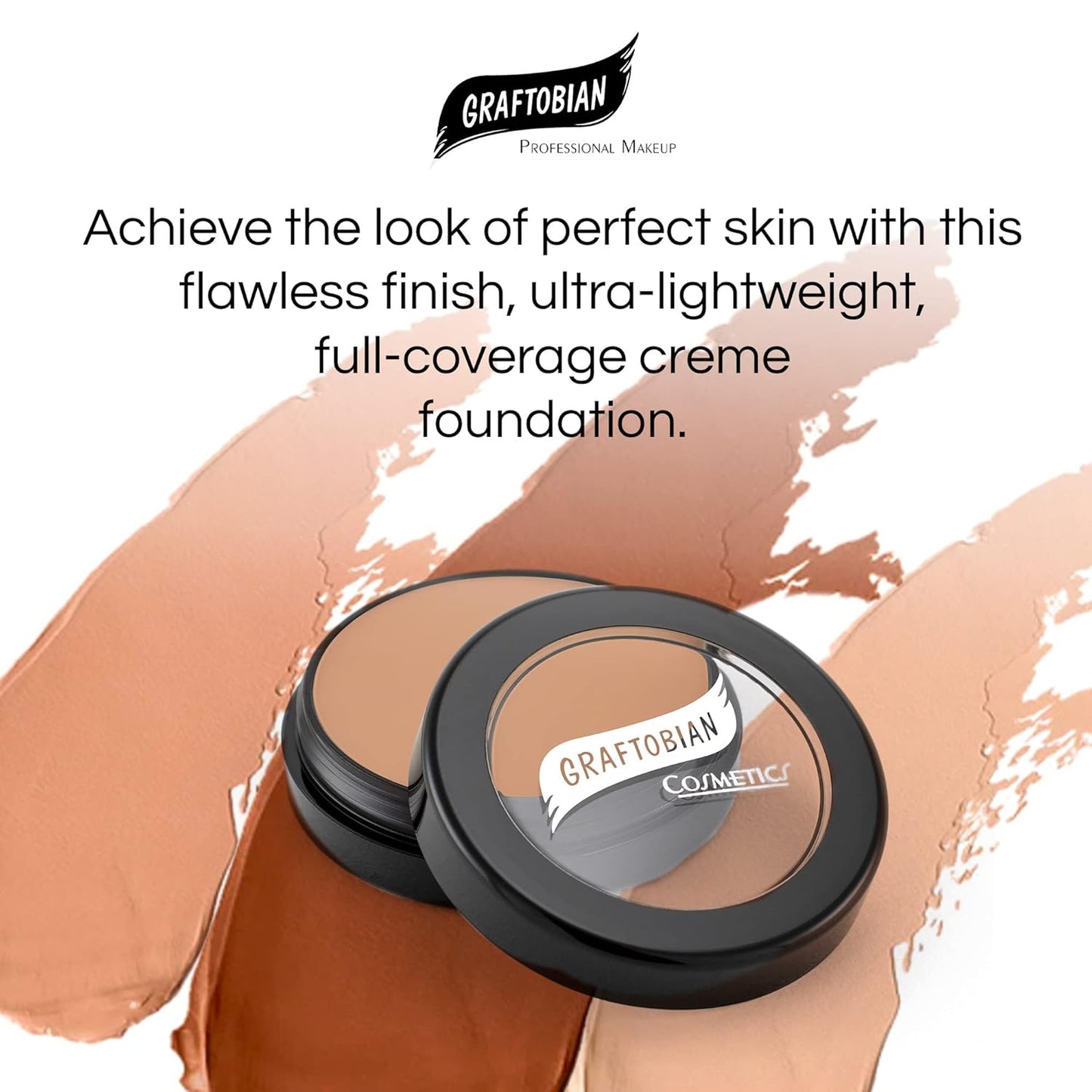 Graftobian HD Glamour Crème Foundation 1/2oz, Weightless Full Coverage Makeup, 65 Inclusive Shades, For All Skin Types, Natural or Full-Glam Looks, For Professionals and Beginners, Sable