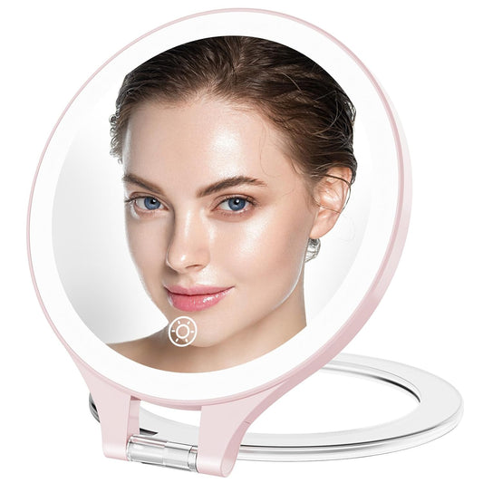 Magnifying Mirror with Light 10X/1X, Double Sided travel mirror with light, Rechargeable makeup mirror with 3 color setting Adjustable stand Lighted mirror Vanity Portable Desk Cosmetic Mirror