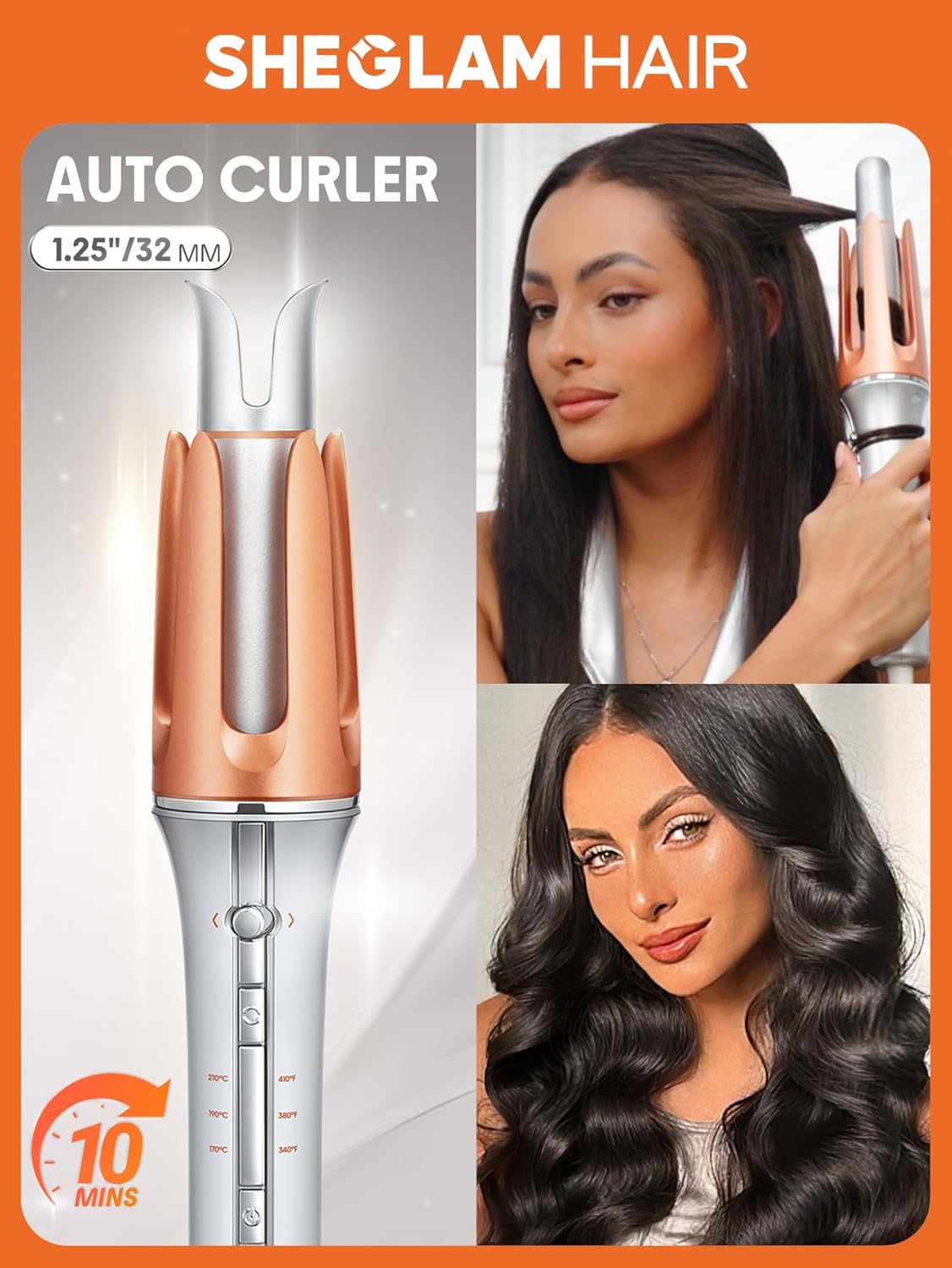 SHEGLAM Automatic Curling Iron 1 1/4 inch with 3 Temperatures Fast Heating, 2-Way Rotation, Anti-Scald, Anti-Tangle Rotating, Automatic Shut-Off for Hair Styling