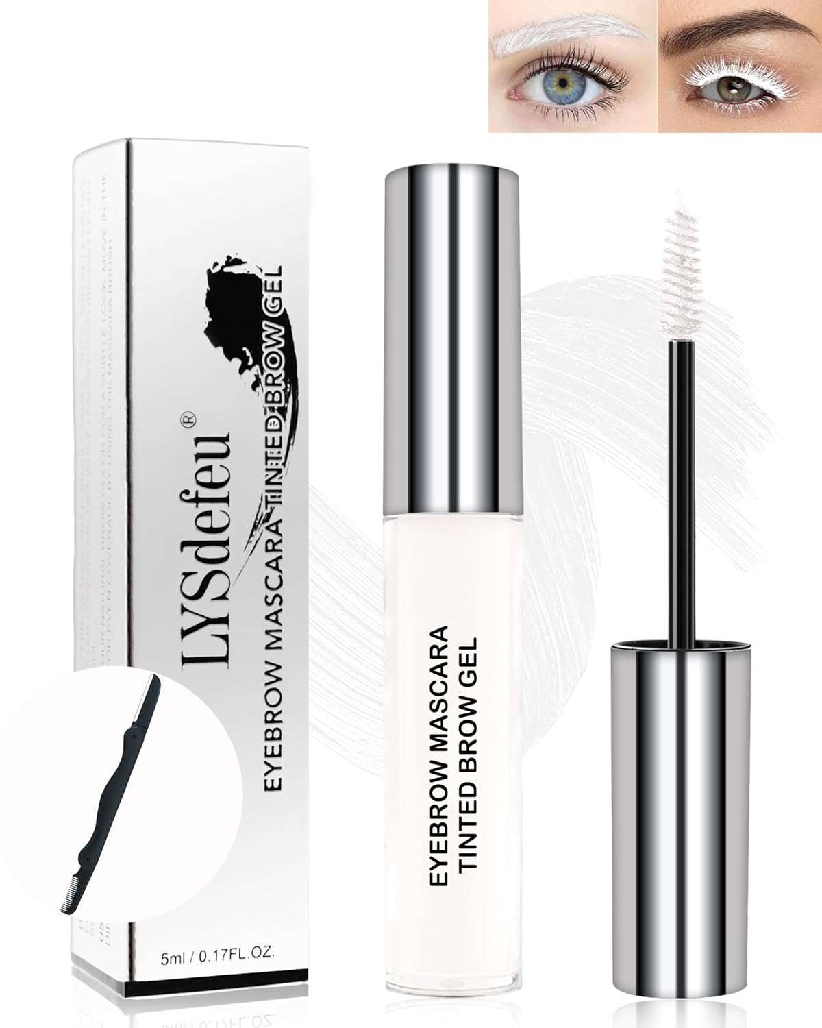 Tinted Brow Mascara Gel- 1Pcs Long-lasting Waterproof Smudge-proof White Eyebrow Glue Colored Liquid Mascara, Tinted Brow Filler, Length Curly Mascara for Women, Halloween Eye Makeup-10