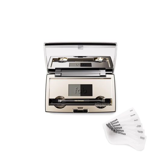 Duo Eyebrow Kit, Ultimate Brow Stencil Kit with Compact Powder Mirror and Eyebrow Shaper, Waterproof Eye Makeup Contour Palette Set for Eyebrow, Eyebrow Cosmetics, (Slate / Black)