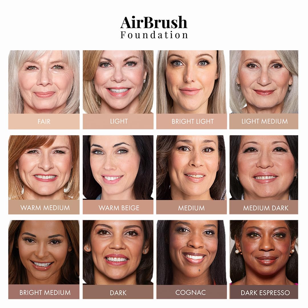 MagicMinerals AirBrush Foundation by Jerome Alexander – 2pc Set with Airbrush Foundation and Kabuki Brush - Spray Makeup with Anti-aging Ingredients for Smooth Radiant Skin - Warm Medium