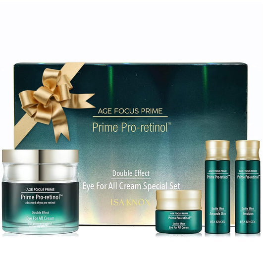 Isa Knox AGE FOCUS Prime Double Effect Eye For All Cream Set (3.4fl oz) - Korean Skincare Set, Lightweight Rich Eye Cream, Toner, Emulsion with Daytime Retinol,