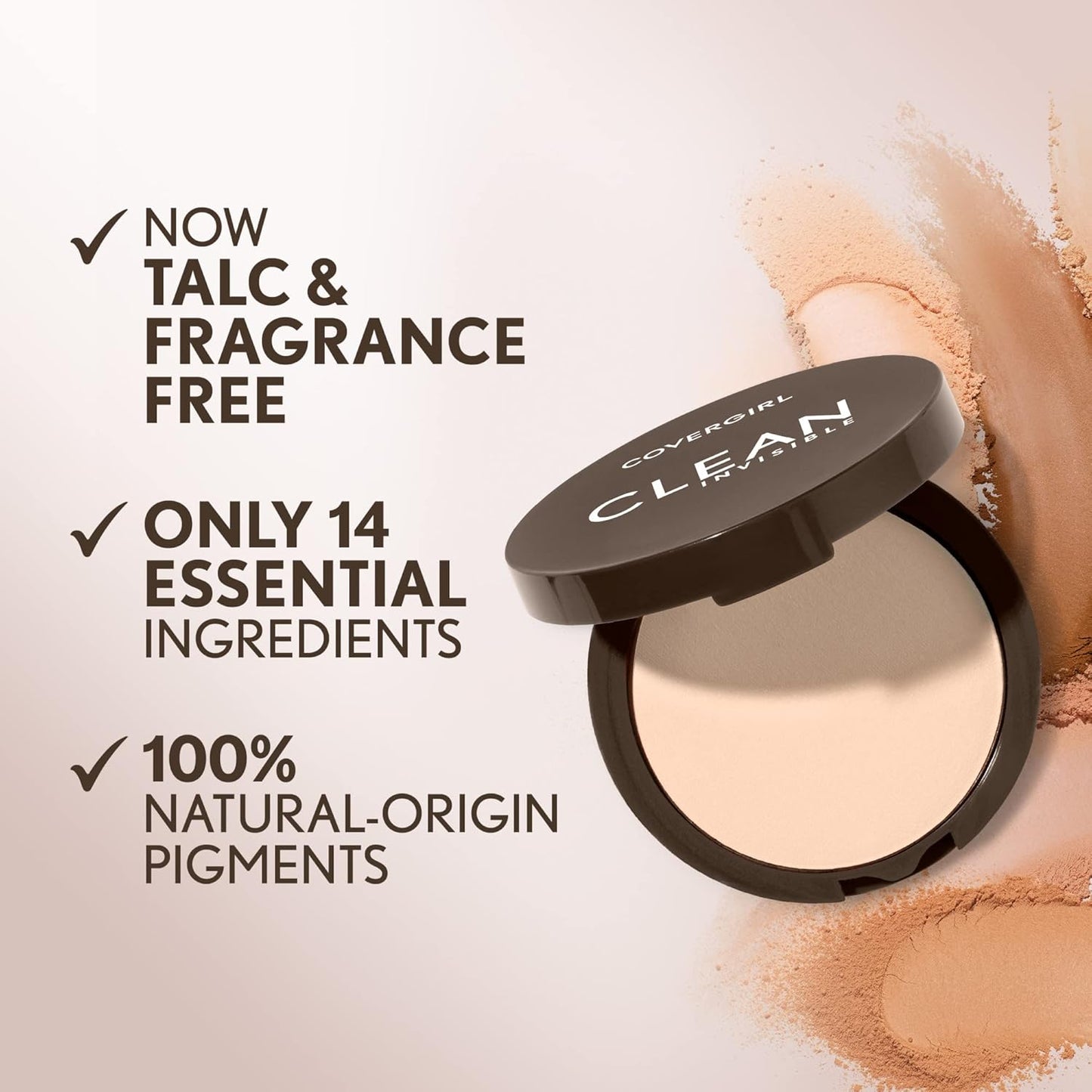 Covergirl Clean Invisible Pressed Powder, Lightweight, Breathable, Vegan Formula, Light Beige 133, 0.38oz (Pack of 5)