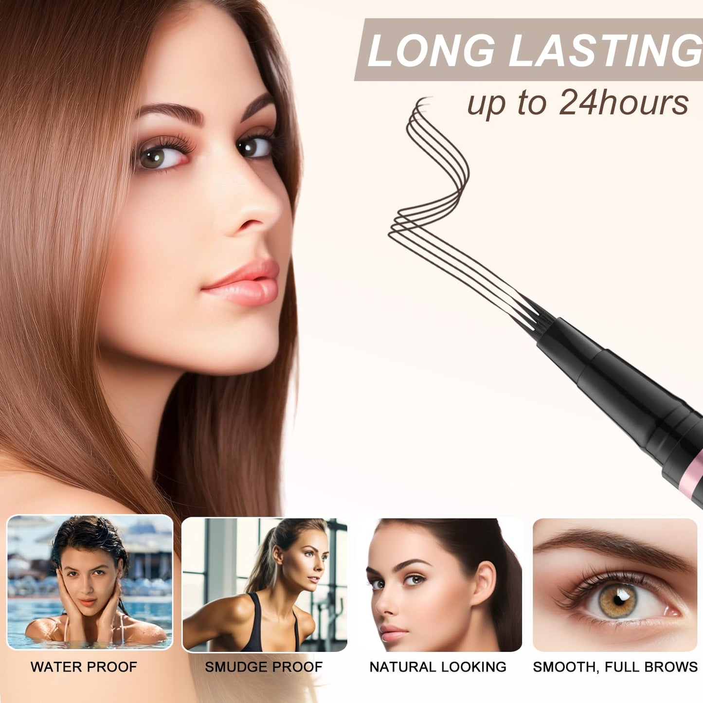 LAVONE Eyebrow Pencil Makeup Kit, with Waterproof 2-IN-1 Microblading Eyebrow Pen, Eyebrow Pomade, Eyeliner and Dual-ended Eyebrow Brush, Brow Pencil Kit for Natural Eyebrows - Black Brown