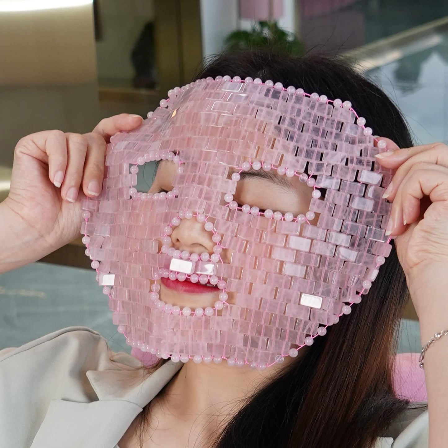 Rose Quartz Mask｜100% All Natural Jade Face Mask｜Diminish Puffiness｜Soothe Eye Fatigue｜Dark Circles Face Caring