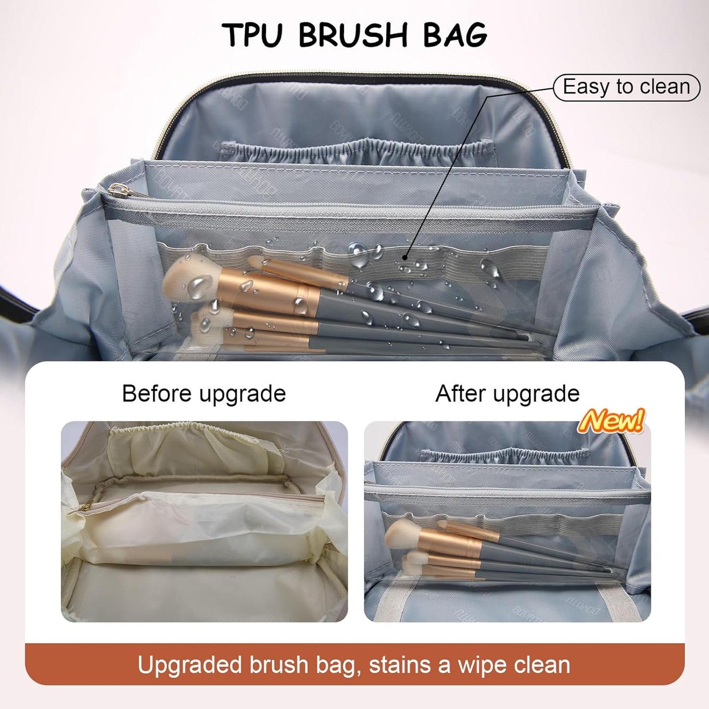 Travel Makeup Bags Cosmetic Organizer Bag: Quilted Make up Bag Set of 3 - PU Leather Toiletry Bags for Women - Portable Makeup Organizer with Compartments & Handle & Divider(14 Brown)