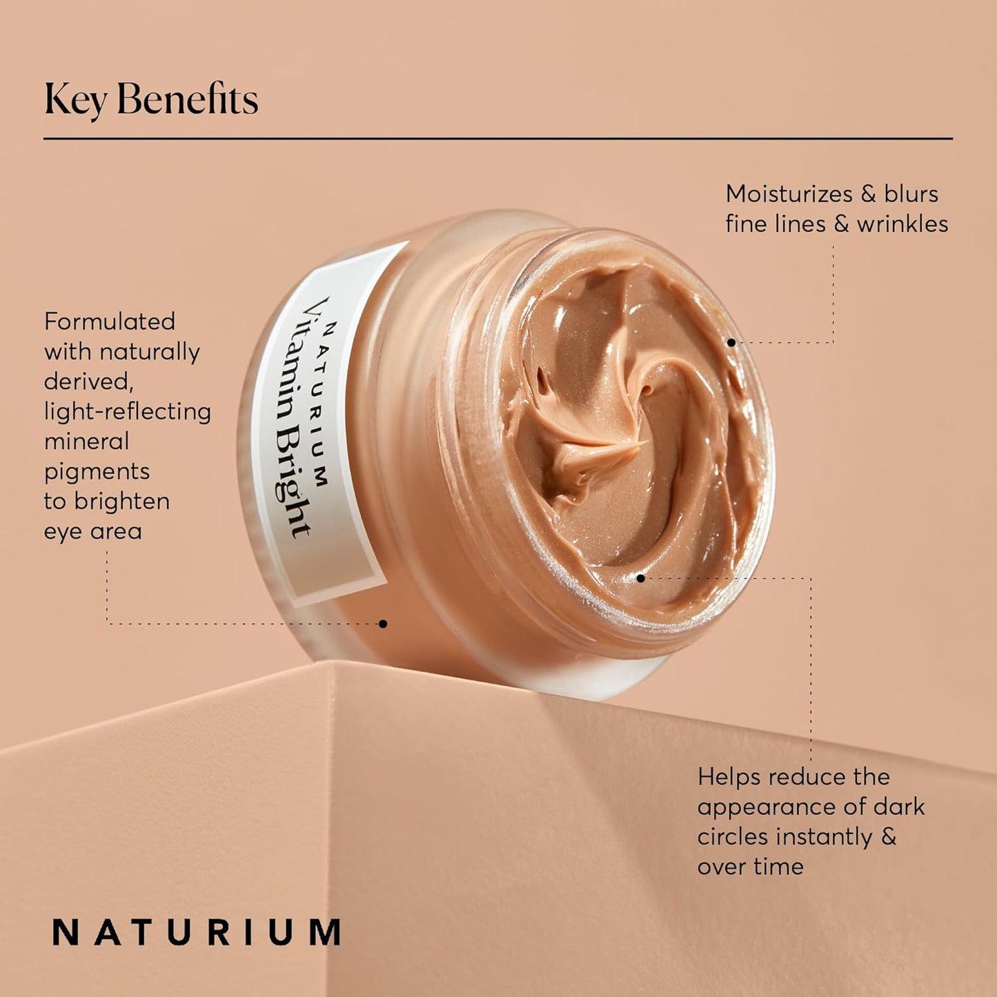 Naturium Vitamin Bright Illuminating Eye Cream, Under Eye Repair Cream for Dark Circles, with Vitamin K, Phyto-Complex, & Mineral Pigments, Medium/Deep, 0.5 oz