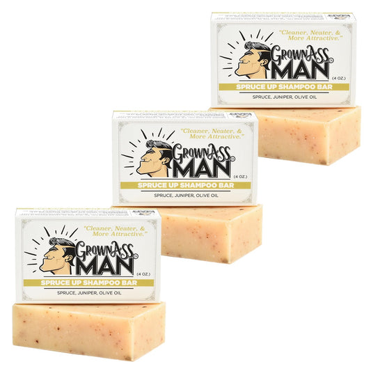 Solid Shampoo Bar Rich Lather 3 in 1: Hair, Beard & Body Wash - Plastic Free & Eco-Friendly, Natural & Organic for All Hair Types, 4oz Bar (Spruce Up, 3-Pack)