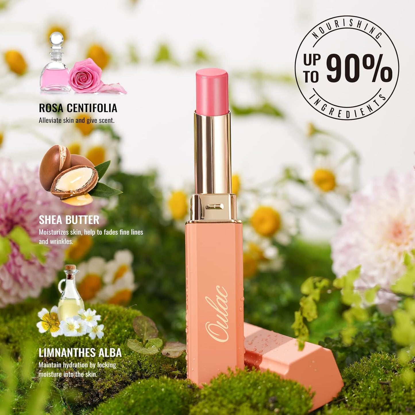 Oulac Moisturizing Shine Rose Pink Lipstick for Women, 2 in 1 Tinted Lip Balm for Winter, Hydrated Juicy and Glossy Lip Color for Dry, Cracked and Chapped Lips, Vegan 2.2g/0.07oz (09)