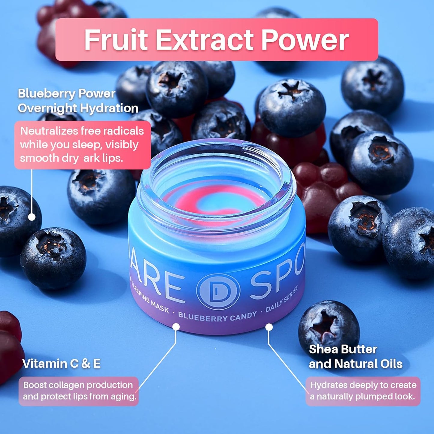 Blueberry Lip Sleeping Mask Overnight -Original Dual-Color Lip Balm for Softer and Smoother Lips, Intensive to Nourish and Hydration Reduce Fine Lines for Dry Cracked Skin - 0.42 Fl Oz