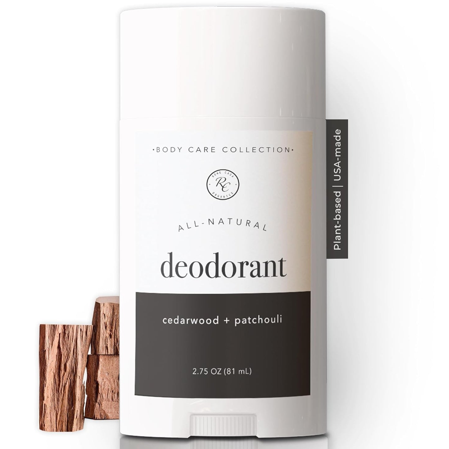 Rowe Casa Organics Cedarwood + Patchouli Natural Deodorant for Men and Women, Wood and Musky Paraben-Free Deodorant Stick with Therapeutic-Grade Essential Oils, 2 oz