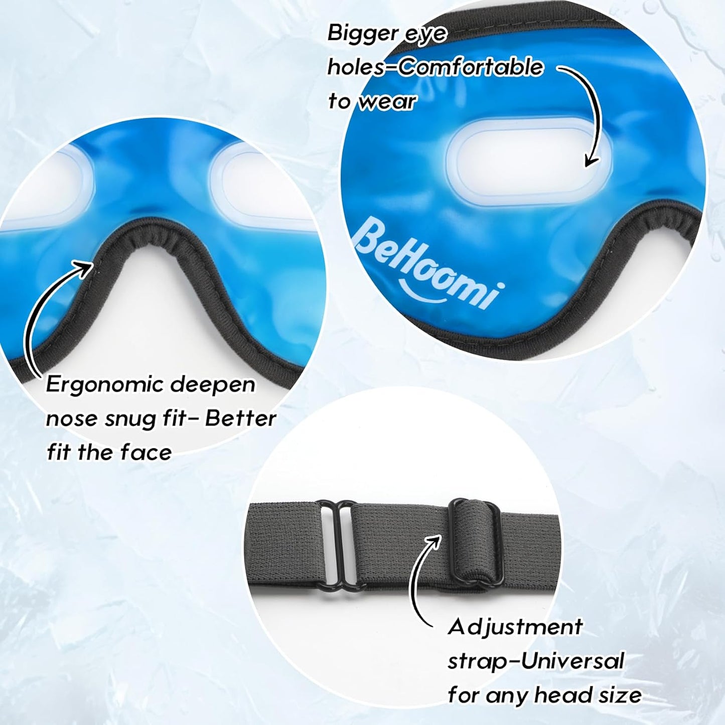Cooling Eye Mask, Gel Eye Mask with Holes, Reusable Ice Mask, Cool Eye Ice Pack, Comfort Snug Fit, No Freeze, Cold Eye Compress for Home, Office, Relaxation, Morning Refreshment, Blue