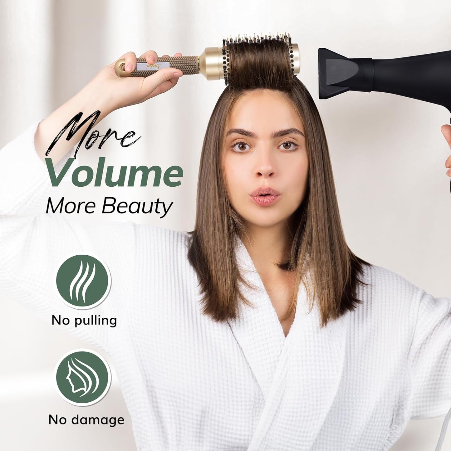 Nano Thermal Ceramic Round Hair Brush with Boar Bristles for Blow Drying and Styling by Sndyi - 2.9 Inch Barrel