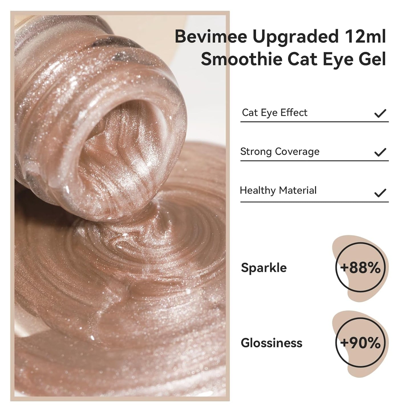 Cat Eye Gel Nail Polish Moonlight, 12ML High Gloss Smoothie Glitter Brown Cat Eye Nail Polish Magnetic Holographic UV Gel Polish for Nail Art Manicure Salon DIY at Home 1PC