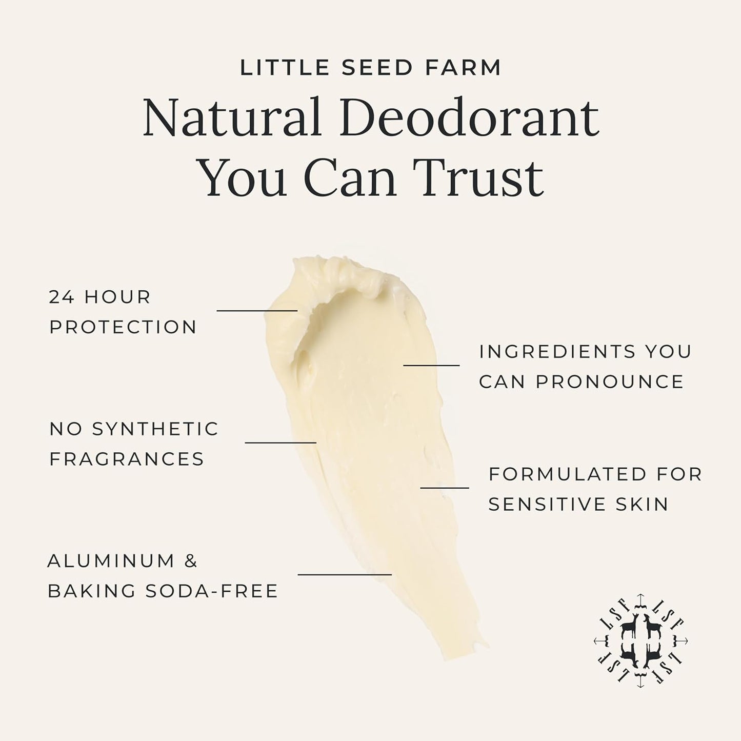Little Seed Farm All Natural Deodorant Cream, Aluminum Free Deodorant for Women or Men, 2.4 Ounce - Unscented