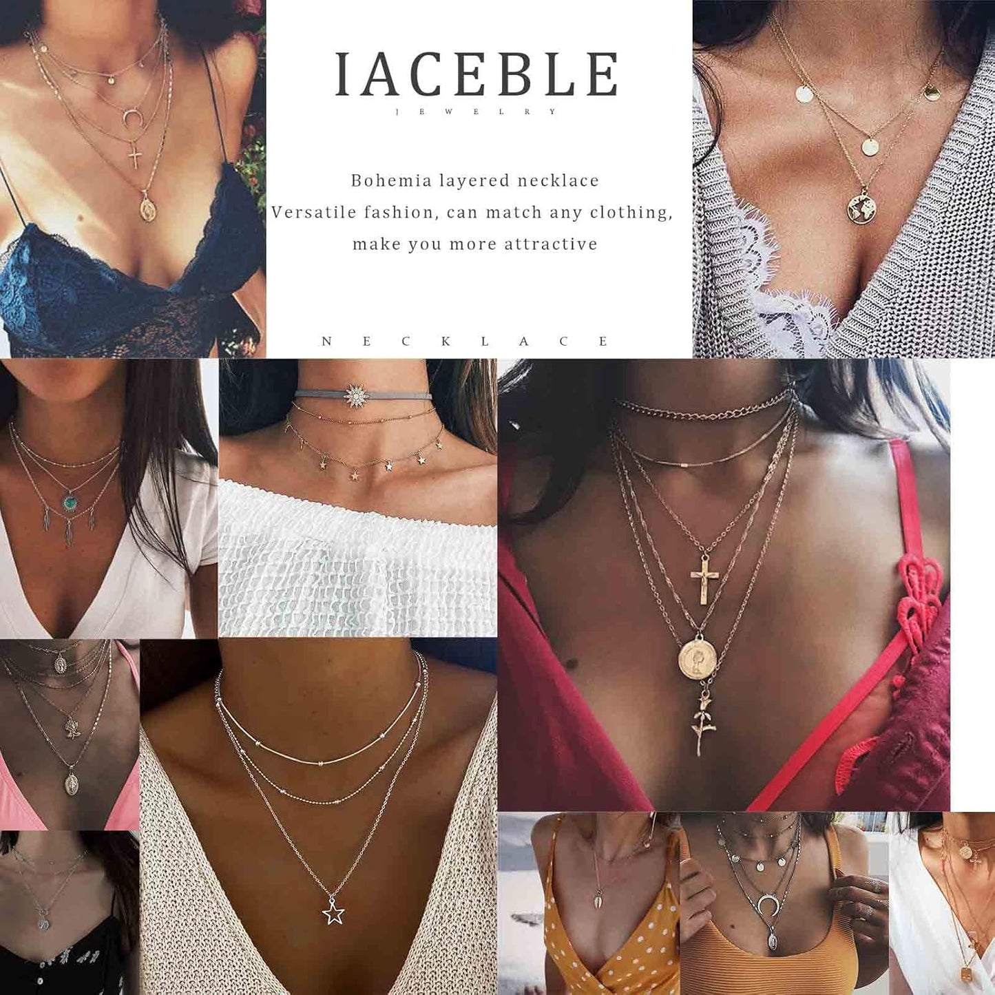 Boho Layered Heart Choker Necklace Crystal Heart Pendant Necklace Gold Double Heart Necklace Cz Open Heart Necklace Chain Jewelry for Women
