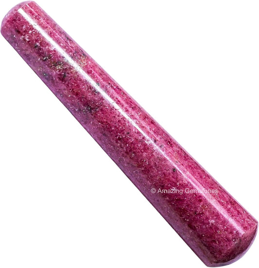 Amazing Gemstone Rhodonite Crystal Wand Massage Stick - Pelvic Wand Gua Sha for Adults - Crystals and Healing Stones Massage Wands for Adults Gifts (Smooth)
