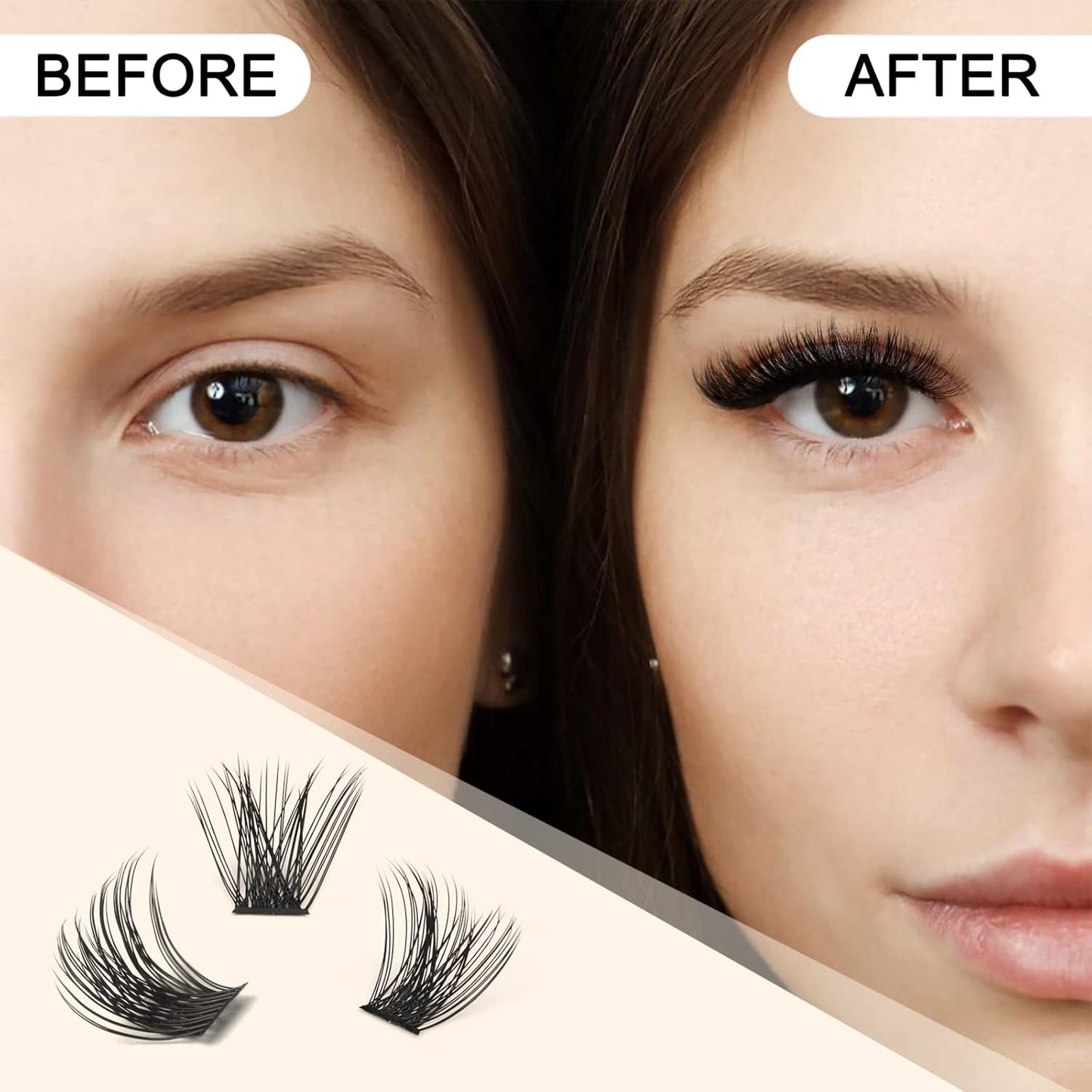 QUEWEL Cluster Lashes 72 Pcs Wide Stem Individual Lashes C/D Curl 8-16mm Length DIY Eyelash Extension False Eyelashes Natural&Mega Styles Soft for Personal Makeup Use at Home (Mega-C-10)