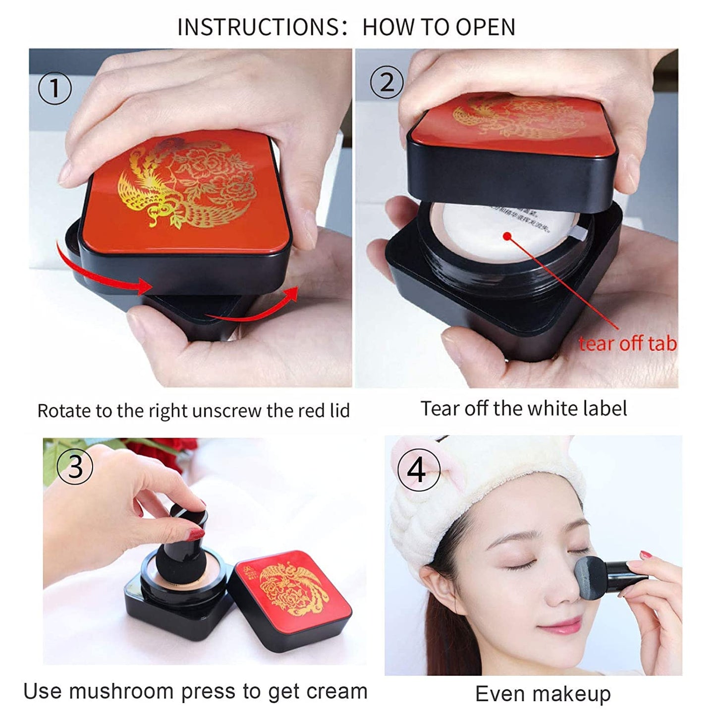 Mushroomhead Air Cushion CC Cream Flawless Foundation Natural BB Full Coverage Blemishes Long Lasting Waterproof,Multi-Function Beauty With Brush (