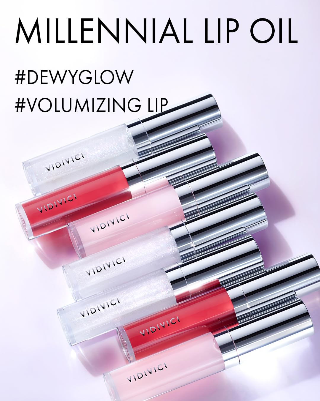 VIDIVICI Millennial Lip Oil #03 Merry Rose - Non-Sticky Dewy Gloss for Moisturized & Voluminous Lips - Natural Rosy Red Color Lip for Vitality Mood, 0.12 fl.oz.