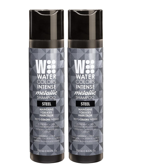 Watercolors INTENSE METALLIC Semi Permanet Color Depositing Shampoo-Sulfate & Paraben Free to Maintain & Enhance Hair Color 8 fl oz - STEEL (2 Count)