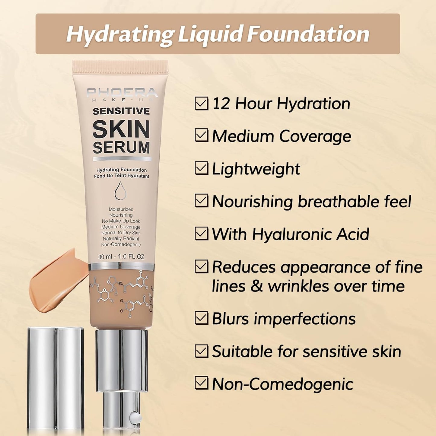 Phoera Foundation Makeup,Flawless Soft Matte Full Coverage with Matte Finish,Hydrating Serum Foundation,Face Makeup for Normal and Dry Skin(N02 Nude+N02 Nude)