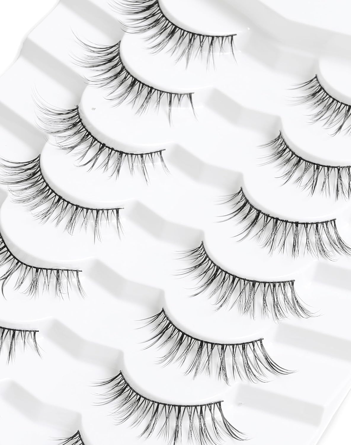Onlyall Wispy Lashes - Natural Flared False Eyelashes, Soft Fluffy, 7 Pairs DK56