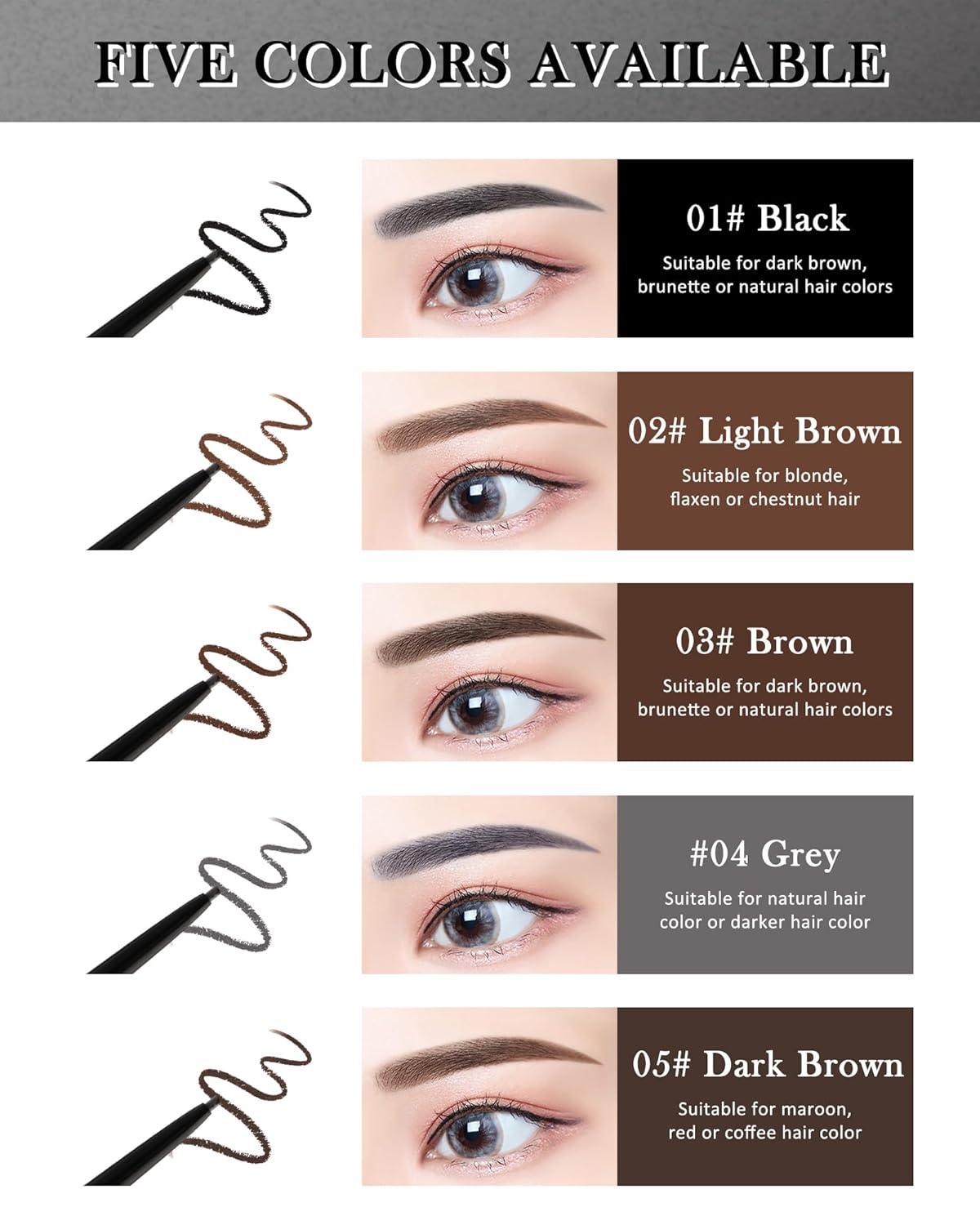 12Pcs Waterproof Gray Eyebrow Pencil Set, Professional Brow Micro Eyebrow Retractable Pencil, Ultra Fine Long Lasting for Perfect Eye Liner Brow Old Women Eye Makeup Shaping & Filling Brow Gel Pen- 04